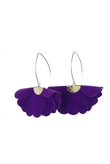 HAIArt Handmade leather floral earrings - Deep purple