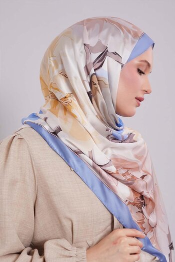 Levidor Denim Blue Lotus Pattern Indian Silk Shawl