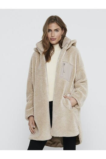 ONLY Women's Beige Onlsascha Sherpa Jacket Cc Otw Coat 15230461-Cubansand
