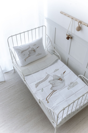 Tuğba Kuğu Organic Printed Montessori (100X200) Quilt Set Quilt Set - Royal Series - Welcome Baby Stork