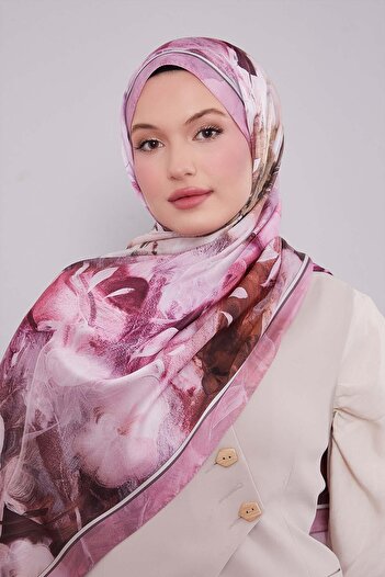 Levidor Pink Mixed Leaf Pattern Indian Silk Shawl