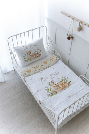 Tuğba Kuğu Organic Printed Baby (100X150) Quilt Set - for Baby Series - Mom and Baby Deer