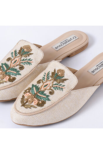crystalicious Allison Mule Loafer Hand Embroidery All-Day Wear And Comfort, 100% Animal-Free Material