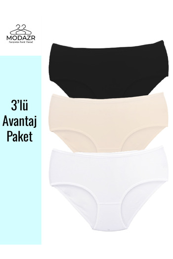 Aydoğan Women's High Waist Lycra 3 Color Bato Panties 0182 - 3 Pieces