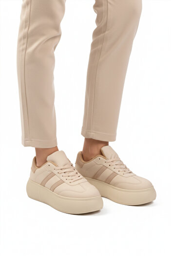 AYAKMOD Beige High Sole Lace-Up Unisex Sneaker Dvs-01 Z