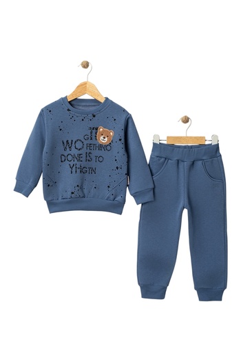 Pepelino Boy's Winter 3-Thread Thickened Teddy Bear Printed Tracksuit Set