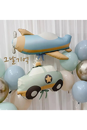 Çemrek Süs Parti Retro Airplane Car Balloon Set in Pastel Colors, 12 Pieces
