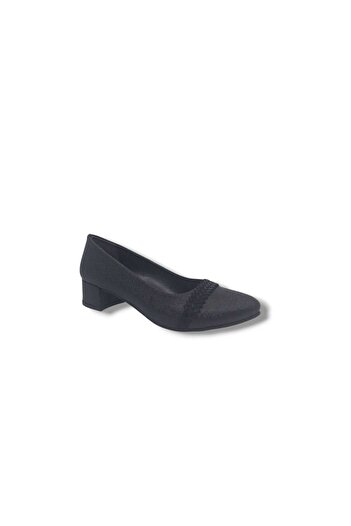 Zerhan 730 Women's Black Shiny Stone Low Heel Shoes