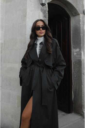 Havoş Anthracite Arisse Belted Trench Coat