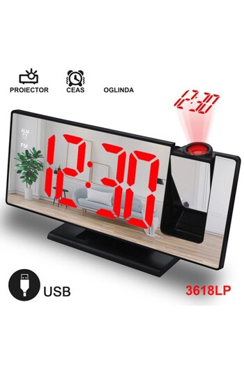 Bibilel Clock with Mirror and Projection 3618LP / Red