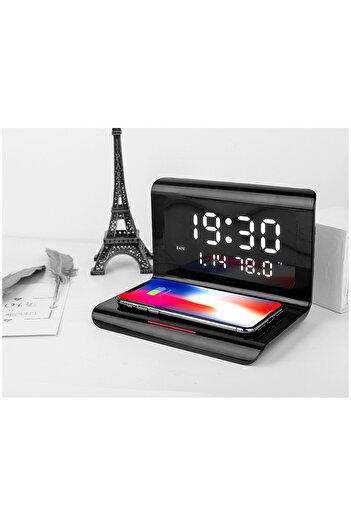 Bibilel Black Clock with Wireless Charging