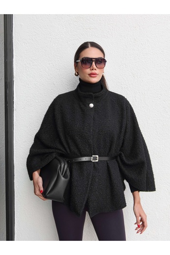 ESRAHELVACI Belted Tweed Poncho