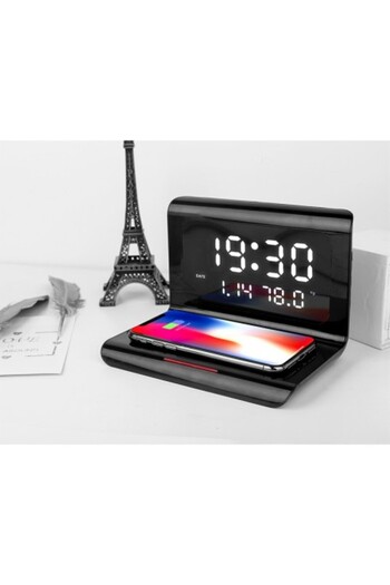 Bibilel Black Clock with Wireless Charging