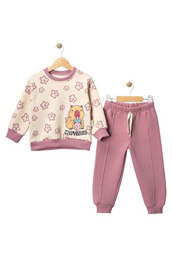Pepelino Girl's Winter Capybara Printed Tracksuit Set |   3 Threaded Rasterized