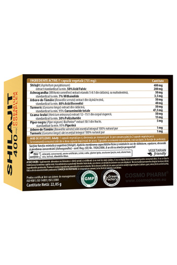 Cosmo Pharm TOTAL CARE® Shilajit PREMIUM COMPLEX VITAMINA D3 5000 UI