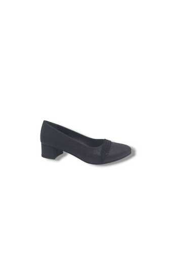 Zerhan 730 Women's Black Shiny Stone Low Heel Shoes