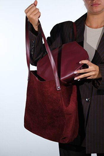LuviShoes Alfred Burgundy Genuine Leather Suede Women's Shoulder Bag