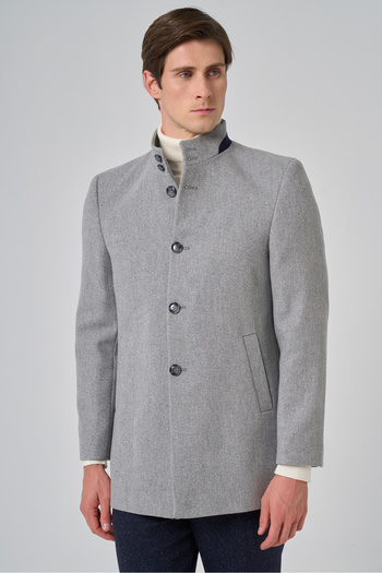 Morven Men's Gray Wool Straight Dynamic Fit Judge Collar Coat