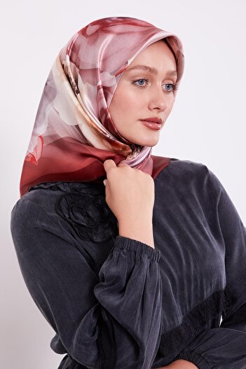 Levidor Burgundy Soft Floral Pattern Sura Silk Scarf