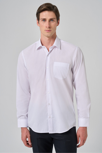 Morven Men's White Basic Regular Fit Hard Collar Pocket Shirt