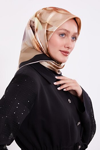 Levidor Khaki Soft Floral Pattern Sura Silk Scarf