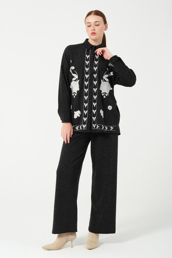 Hatun Atila Embroidered Hera Fabric Double Suit 8562 Black