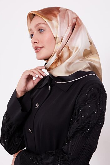 Levidor Khaki Soft Floral Pattern Sura Silk Scarf