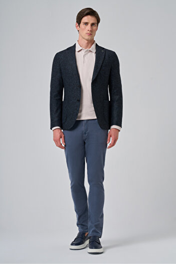 Morven Men's Marine Knitted Slim Fit Mono Collar Jacket