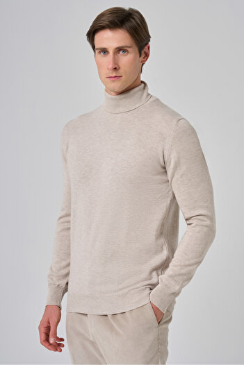 Morven Men's Beige Basic Turtleneck Dynamic Fit Relaxed Fit Knitwear