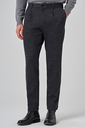 Morven Men's Black Polyester Trend Patterned Slim Fit Trousers