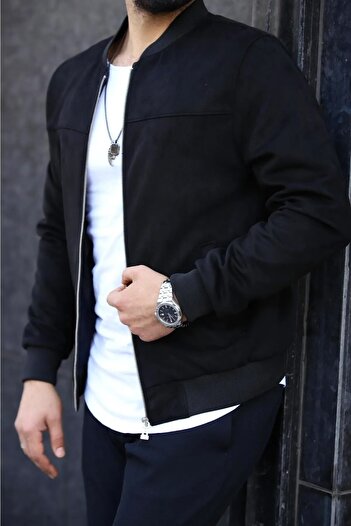 Gussi Men's Black Suede College Collar Jacket
