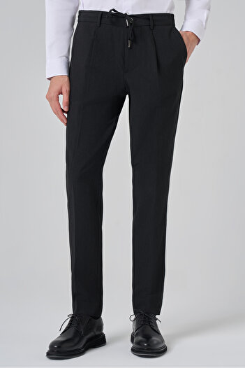 Morven Men's Black Polyviscon Trend Striped Slim Fit Jogger Pants
