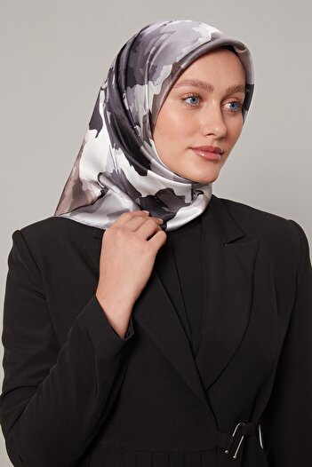 Levidor Grey Abstract Floral Pattern Sura Silk Scarf