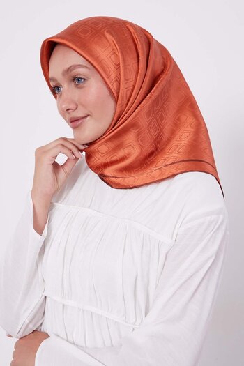 Levidor Orange Baklava Pattern Monogram Silk Scarf