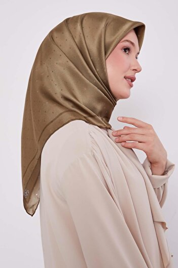Levidor Khaki Speckle Pattern Monogram Silk Scarf
