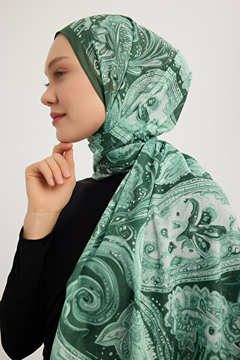 Schaless Cosmic Paisley - Green - Efilia Patterned Shawl - 70X190 cm