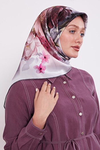 Levidor Gray Floral Pattern Sura Silk Scarf