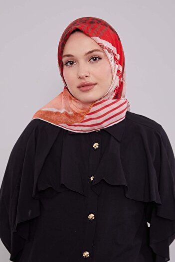 Levidor Orange Stripe Pattern Cotton Scarf