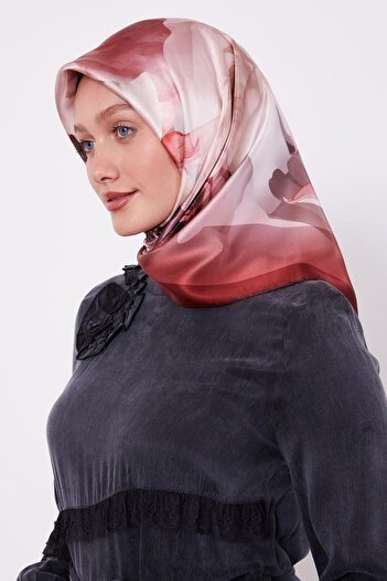 Levidor Burgundy Soft Floral Pattern Sura Silk Scarf