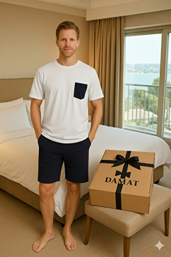 KLY 5-Piece Pajama Set in a Special Box for Grooms – Long-Sleeved Pajama Set with Jacket and Shorts Set