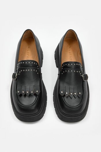 NILUFARR Luis Black Genuine Leather Women's Loafer