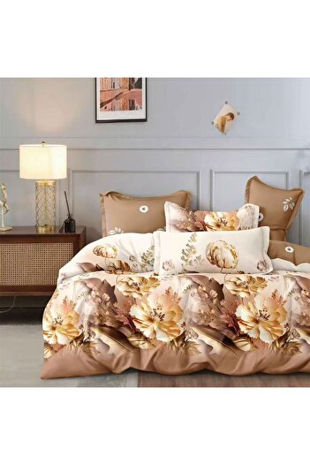LOCK Earth Tone Floral Bedding Set - Beige and Brown Flower Pattern - Soft & Stylish