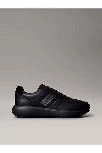 Calvin Klein Men's Low Top Logo Detailed Comfortable Sole Leather Black Sneaker Hm0Hm01957-0Gj