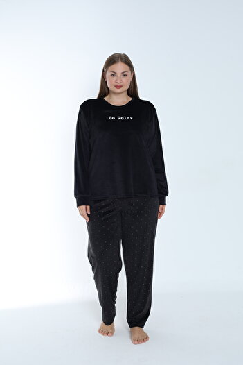 Estiva Polka Dots Battal Size Velvet Pajama Set