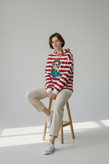 NEWCO Hooded Modal Striped Regular Sweatshirt - 0938