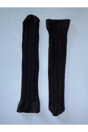DÜVEN Knit Embossed Knitwear 200 Denim Patterned Thick Winter Chestnut D.Brown Knee-Length Trouser Socks