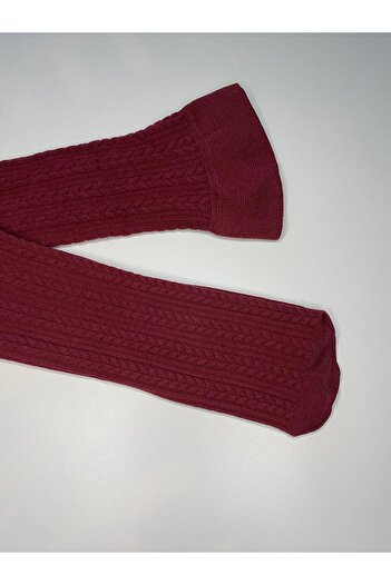 DÜVEN Knit Embossed Knitwear 200 Denim Patterned Thick Winter Burgundy Knee-Length Trouser Socks