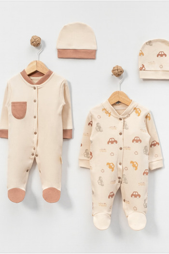 Krazber Baby Rompers 2-Piece Baby Romper and Hat Set Long Sleeve Cotton Rompers for 0-3 Months