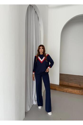 QİMYA BUTİK Buketli̇ Women's Ribbed Detail Top and Bottom Two-Piece Set