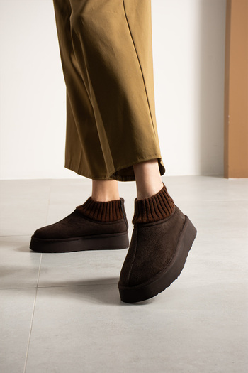 Lorenn Ultra Ii Knitwear Brown Suede Thick Sole Women's Boots with Fur Inside